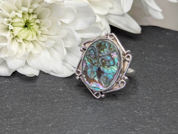 Abalone Shell Ring Sterling Silver • Size R - Image 4