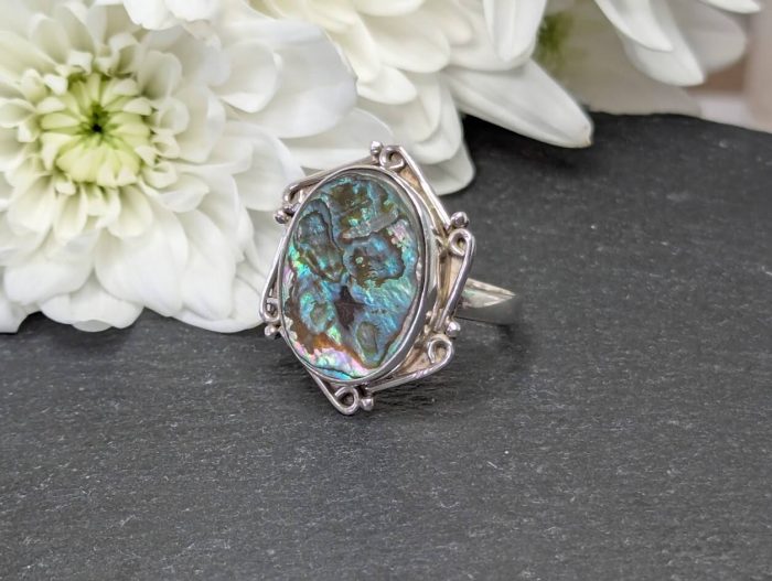 Abalone Shell Ring Sterling Silver • Size R - Image 5