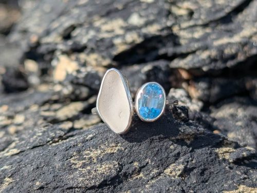 Sea Glass White & Blue Topaz Ring 1