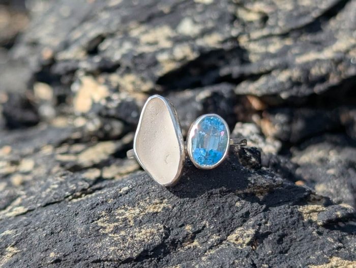 Sea Glass White & Blue Topaz Ring 1