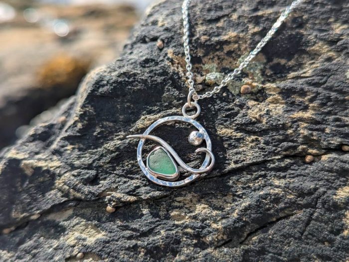 Sea Glass Beach Necklace with 18 inch Silver Chain - Image 2