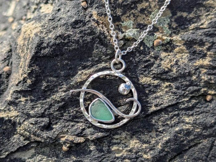 Sea Glass Beach Necklace with 18 inch Silver Chain - Image 3