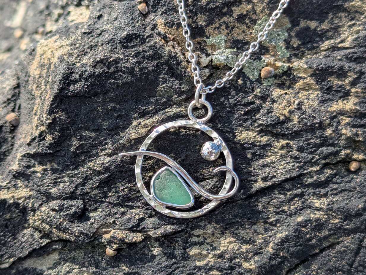 Sea Glass Beach Necklace with 18 inch Silver Chain - Image 3