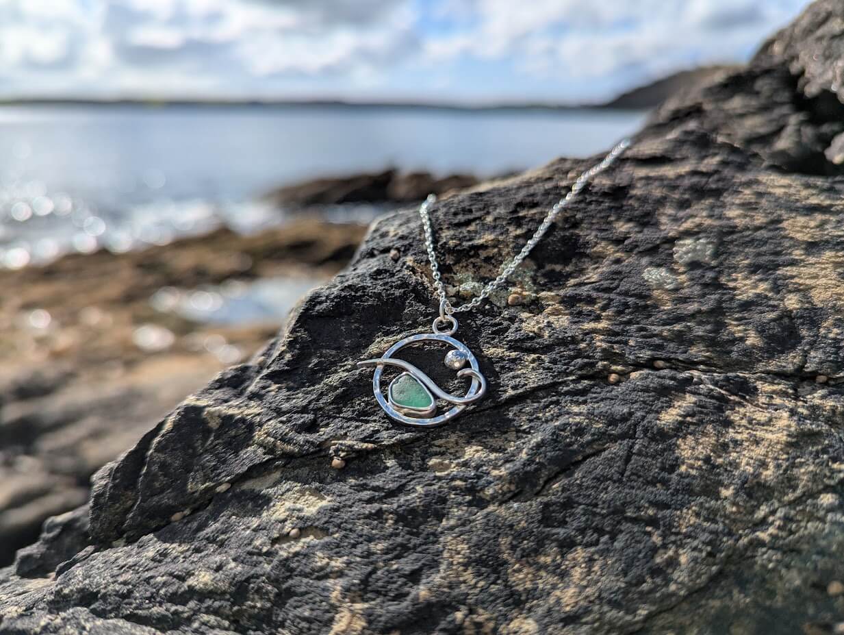 Sea Glass Beach Necklace with 18 inch Silver Chain - Image 4