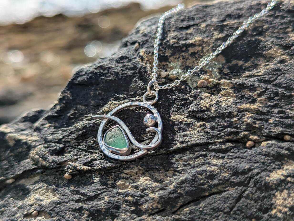 Sea Glass Beach Necklace with 18 inch Silver Chain - Image 5