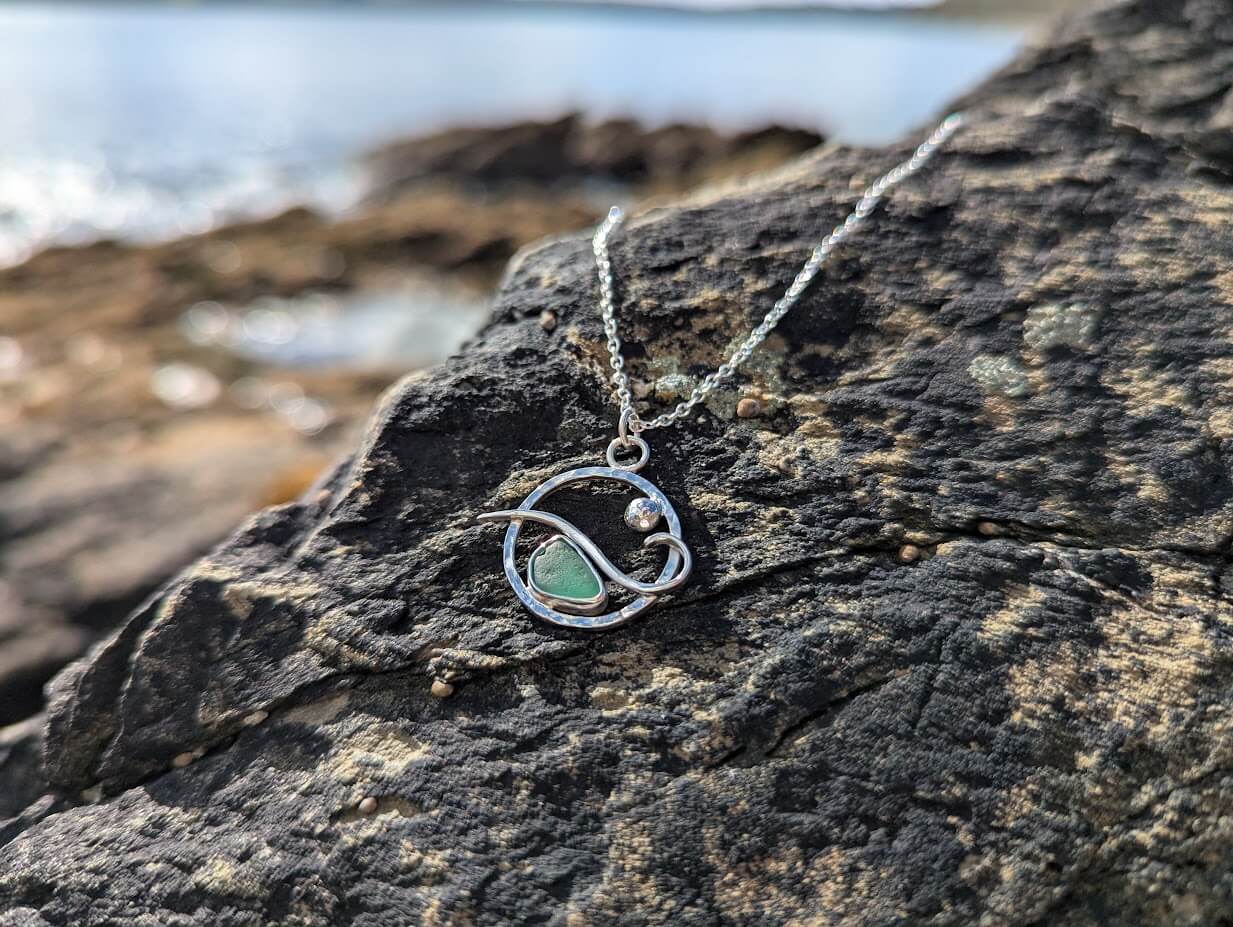 Sea Glass Beach Necklace with 18 inch Silver Chain - Image 6