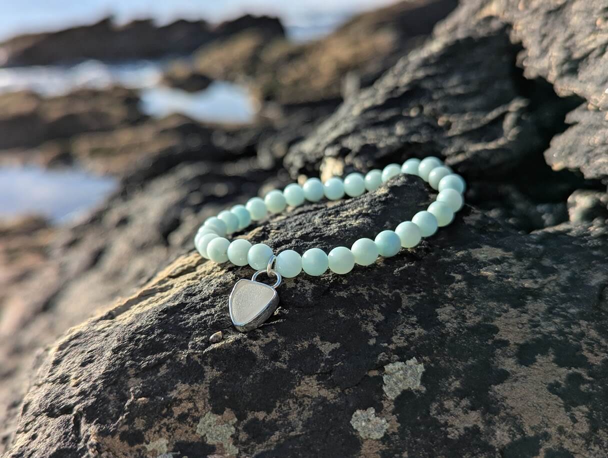 Blue Amazonite Bracelet with sea glass 1