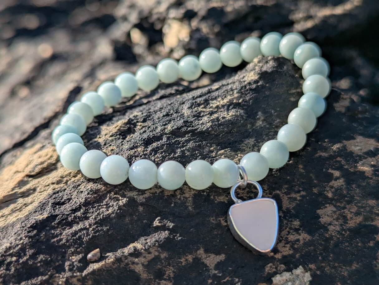 Blue Amazonite Bracelet with Sea Glass Charm - Image 3
