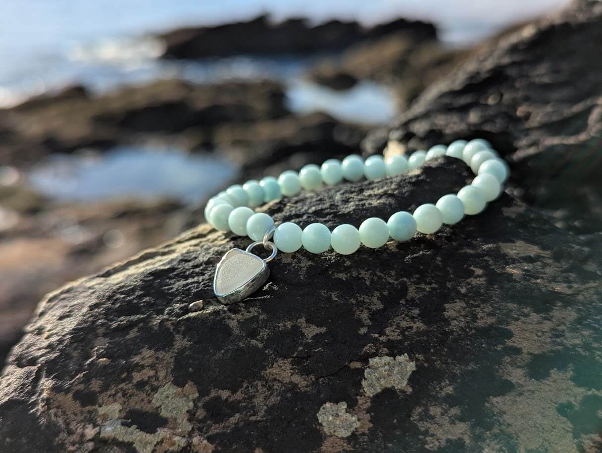 Blue Amazonite Bracelet with Sea Glass Charm - Image 4