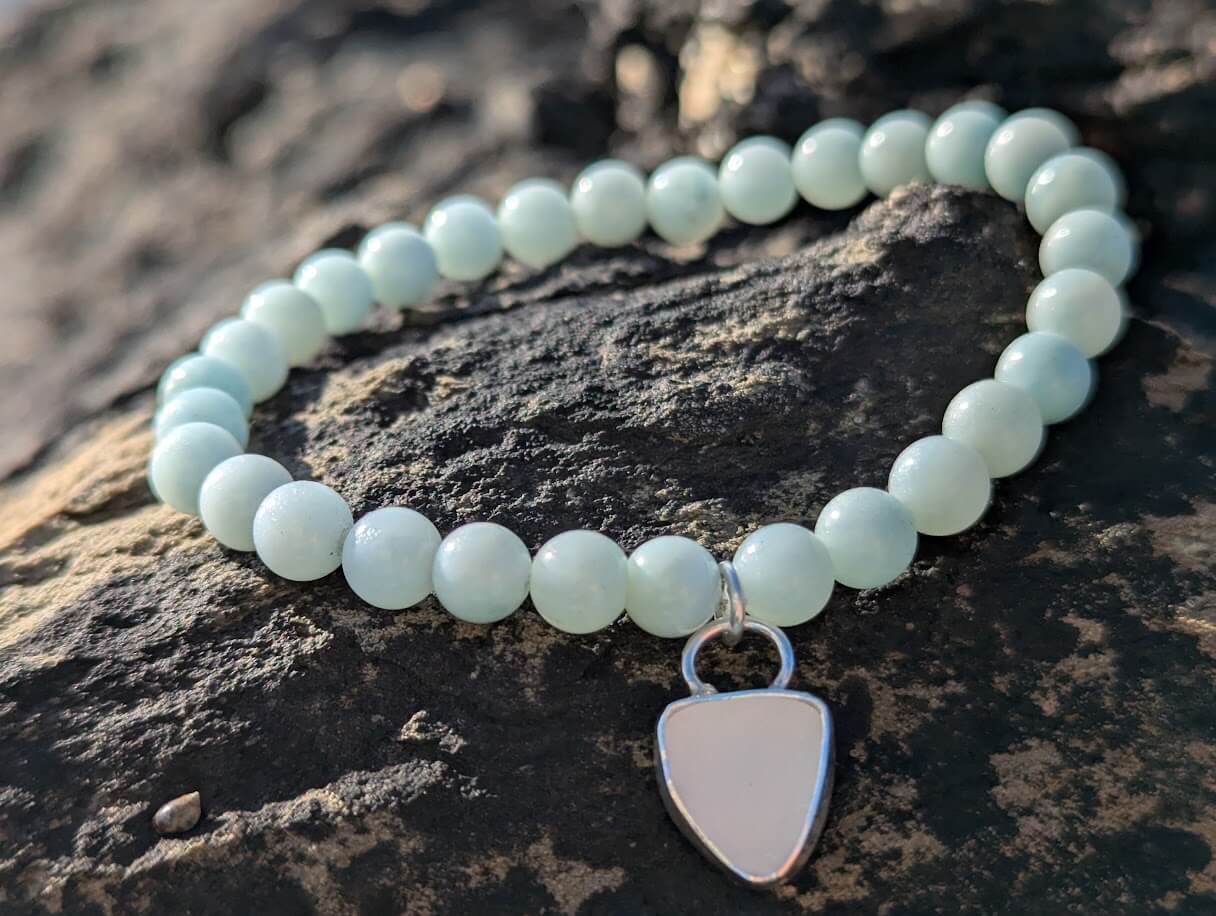 Blue Amazonite Bracelet with Sea Glass Charm - Image 5