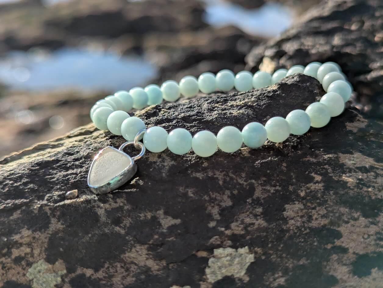Blue Amazonite Bracelet with Sea Glass Charm - Image 6