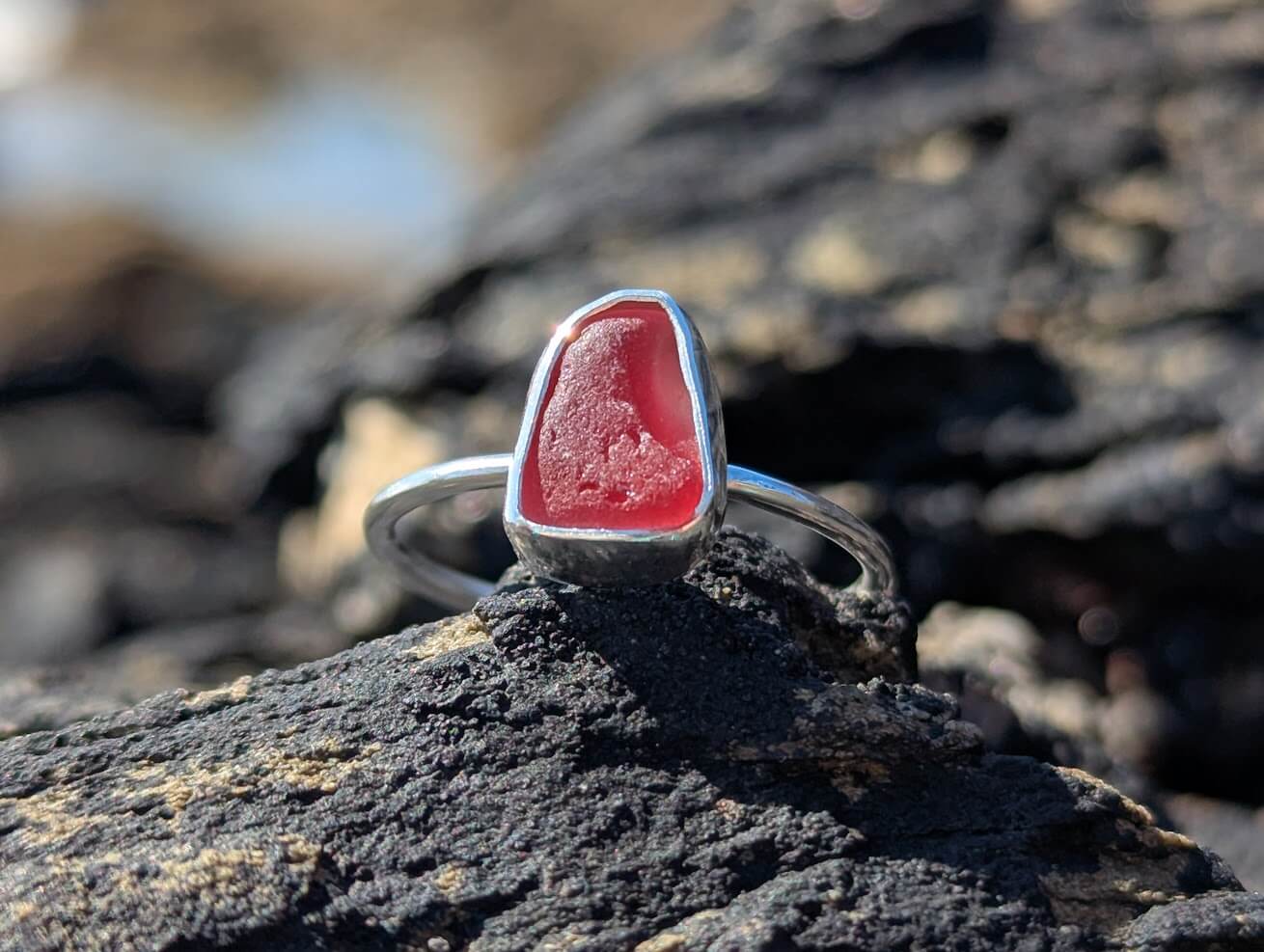 Pink Sea Glass Silver Ring 1