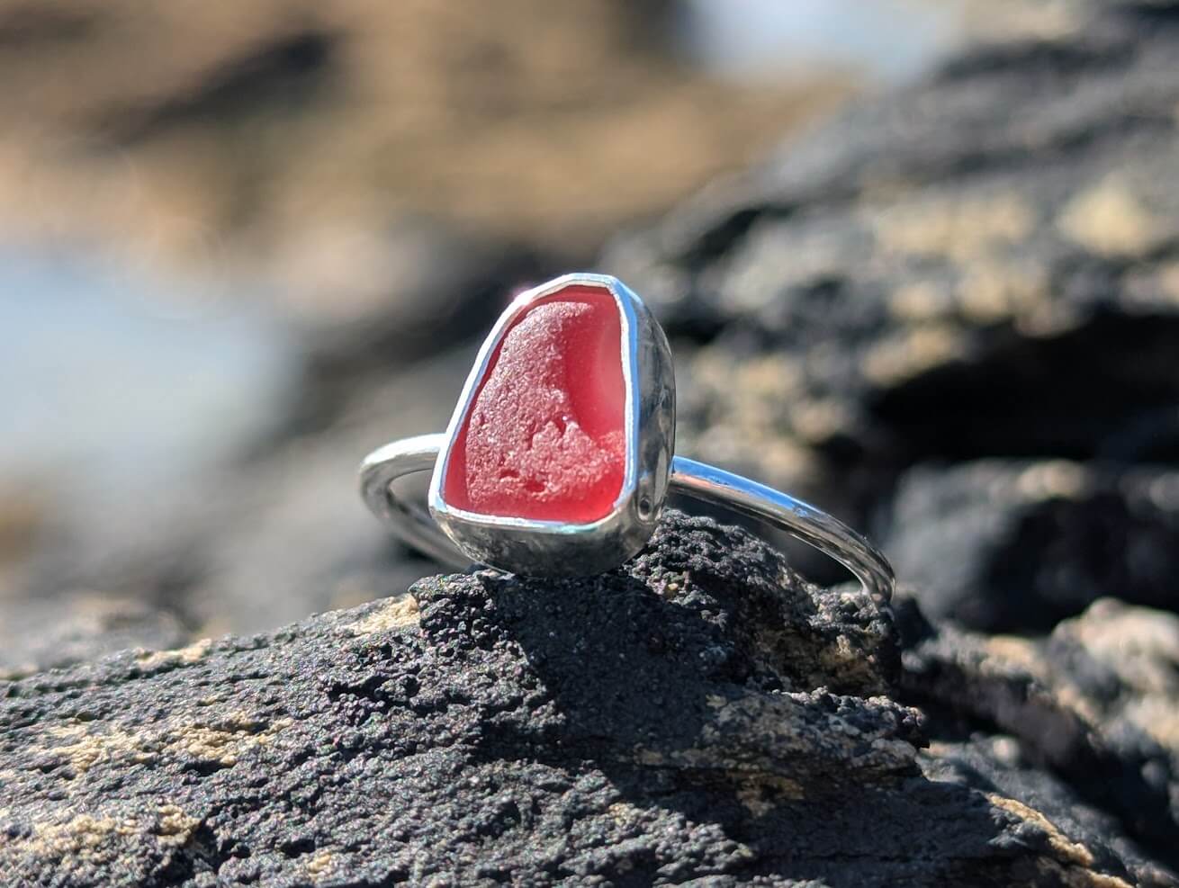 Pink Sea Glass 925 Sterling Silver Ring • Size O - Image 4