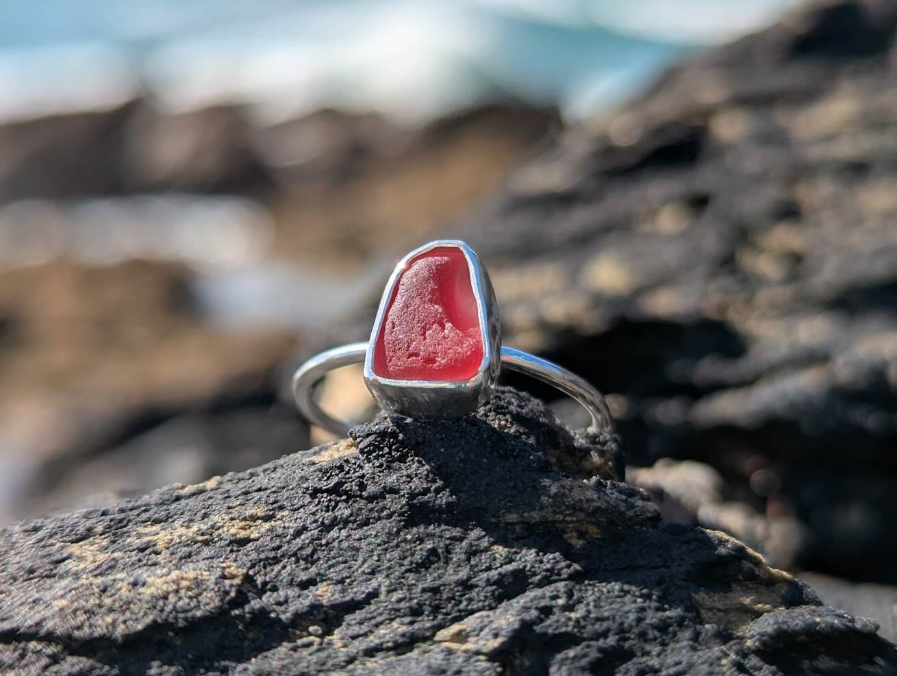 Pink Sea Glass 925 Sterling Silver Ring • Size O - Image 5