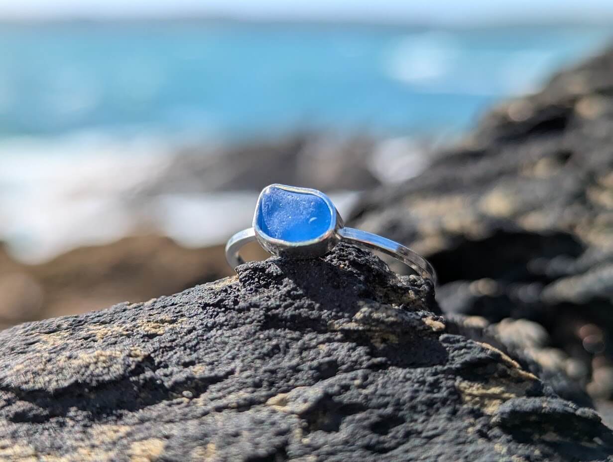 Sea Glass Ring Cornflower Blue 1