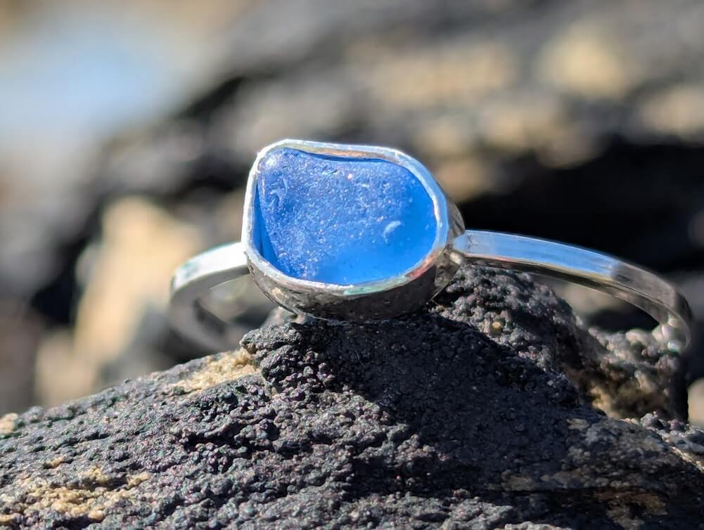 Sea Glass Ring Cornflower Blue • Size N - Image 4