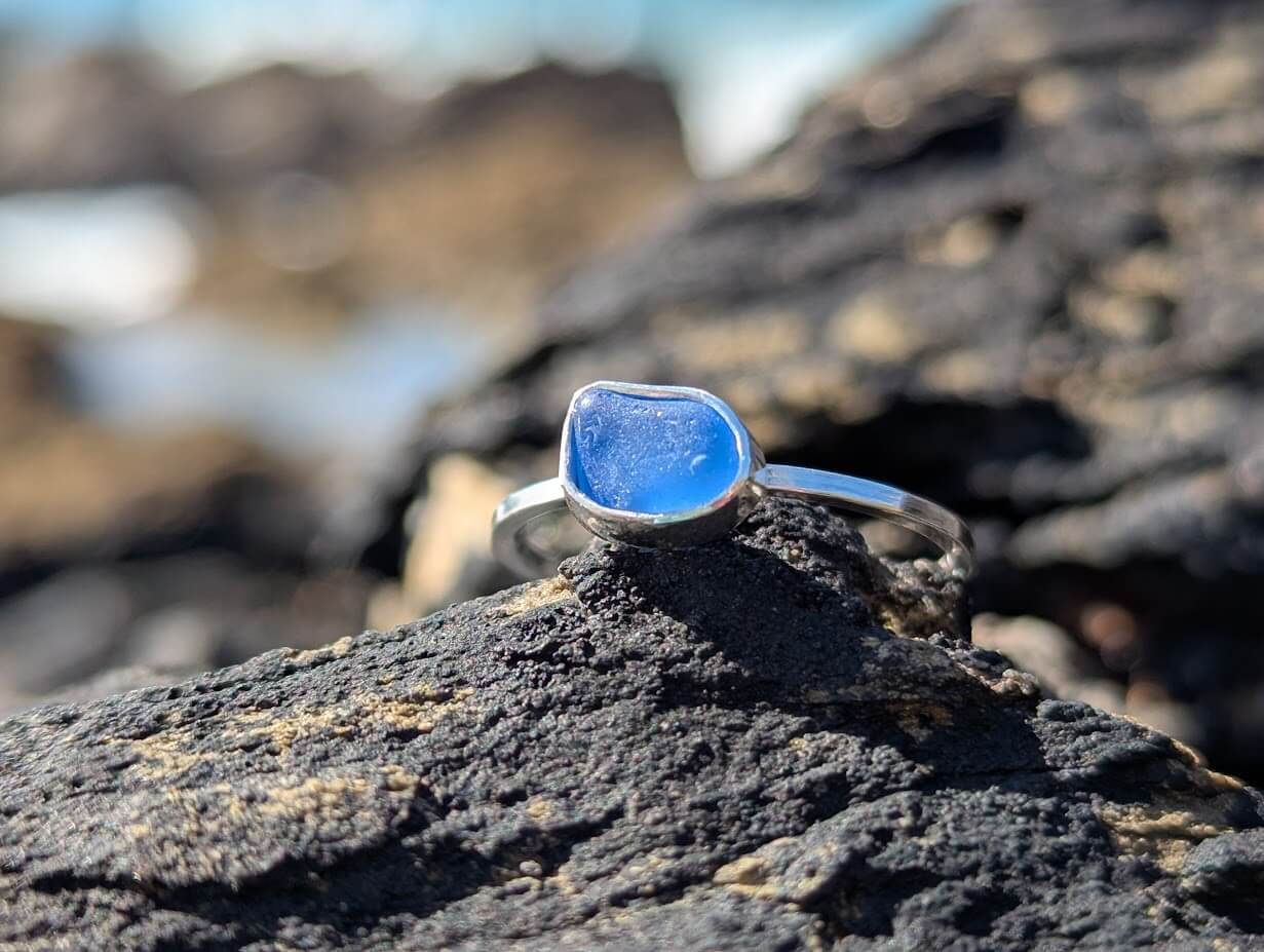 Sea Glass Ring Cornflower Blue • Size N - Image 5