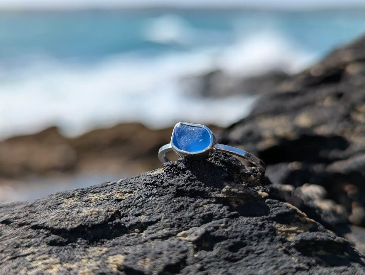 Sea Glass Ring Cornflower Blue • Size N - Image 6