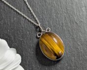 Tigers Eye Pendant Vintage 925 Sterling Silver 1