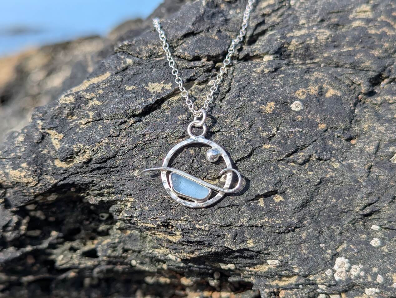 Sea Glass Beach Uk Blue Necklace 1