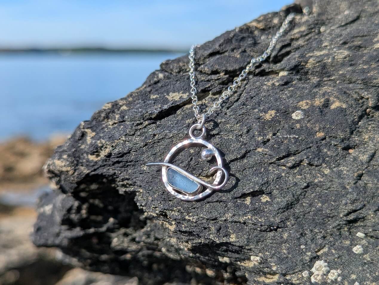 Sea Glass Beach Uk Blue Necklace 2
