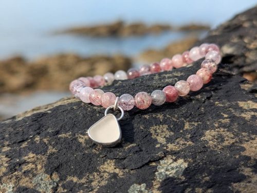 Strawberry Quartz Bracelet with Sea Glass Charm 1