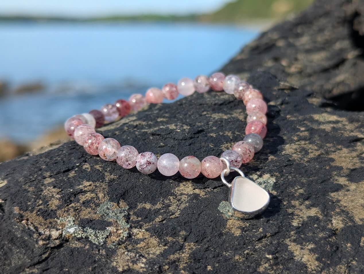 Strawberry Quartz Bracelet with Sea Glass Charm 2