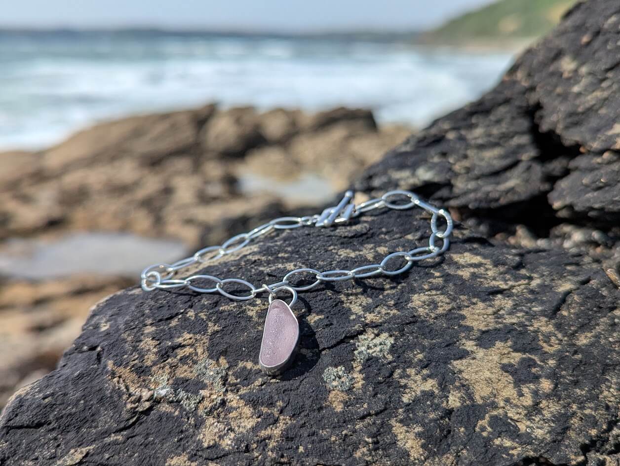 Sterling Silver Sea Glass Bracelet Lilac 1