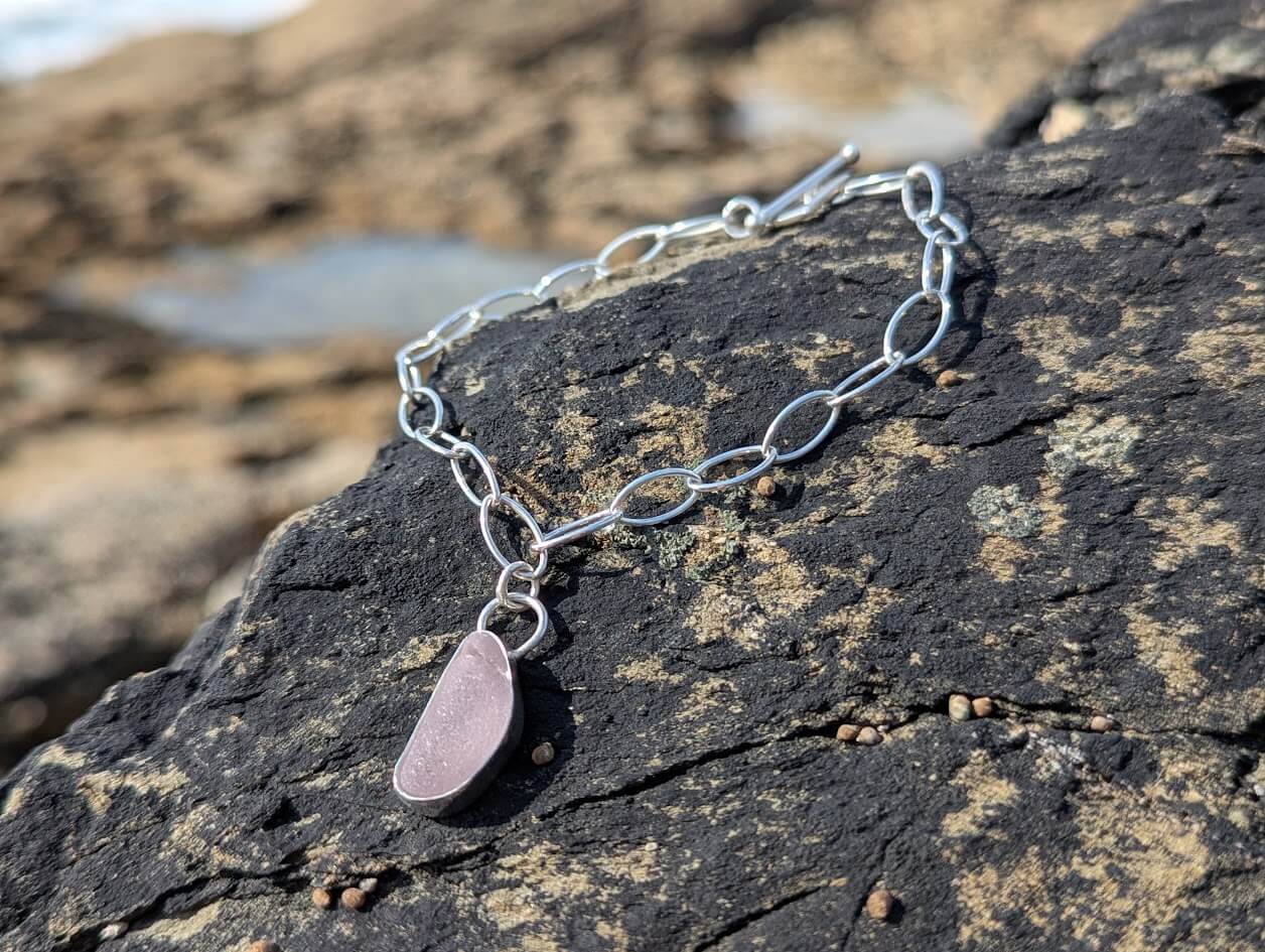 Sterling Silver Sea Glass Bracelet Lilac 2