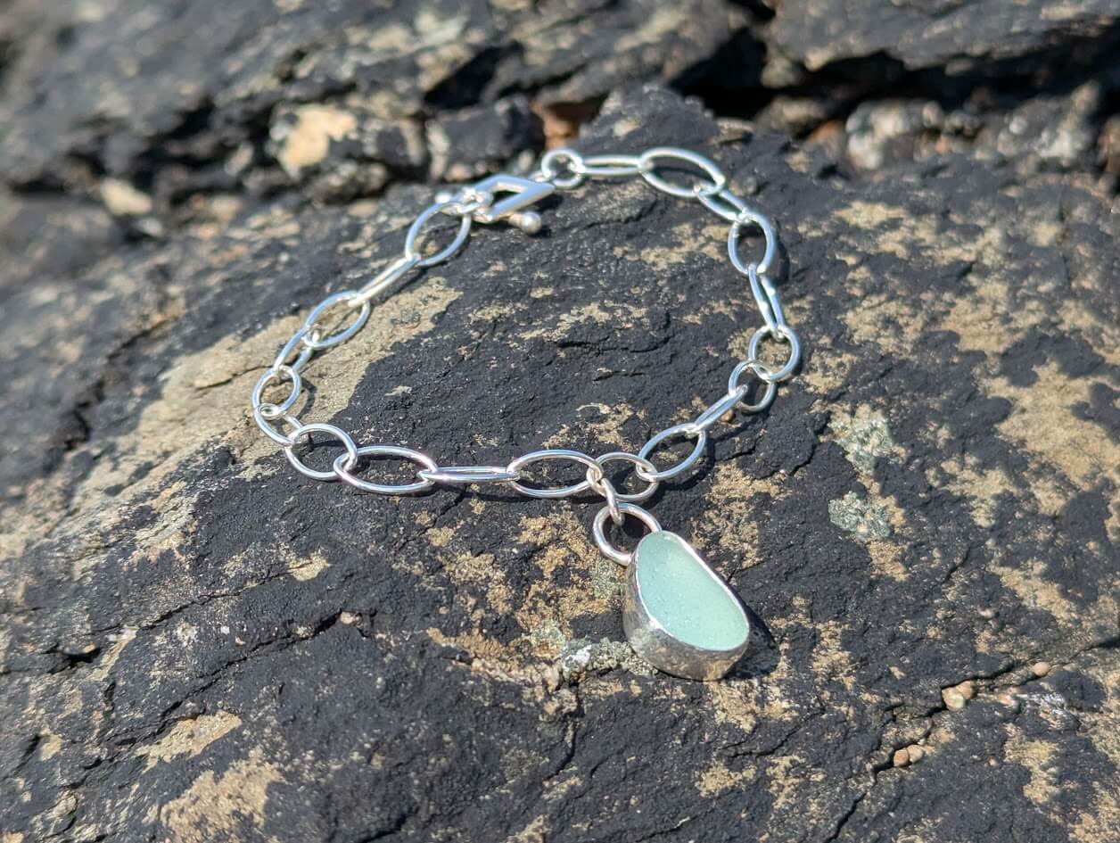 Sterling Silver Sea Glass Bracelet with Seafoam Sea Glass Charm 5