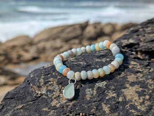 Amazonite Bracelet with Silver Sea Glass Charm 1