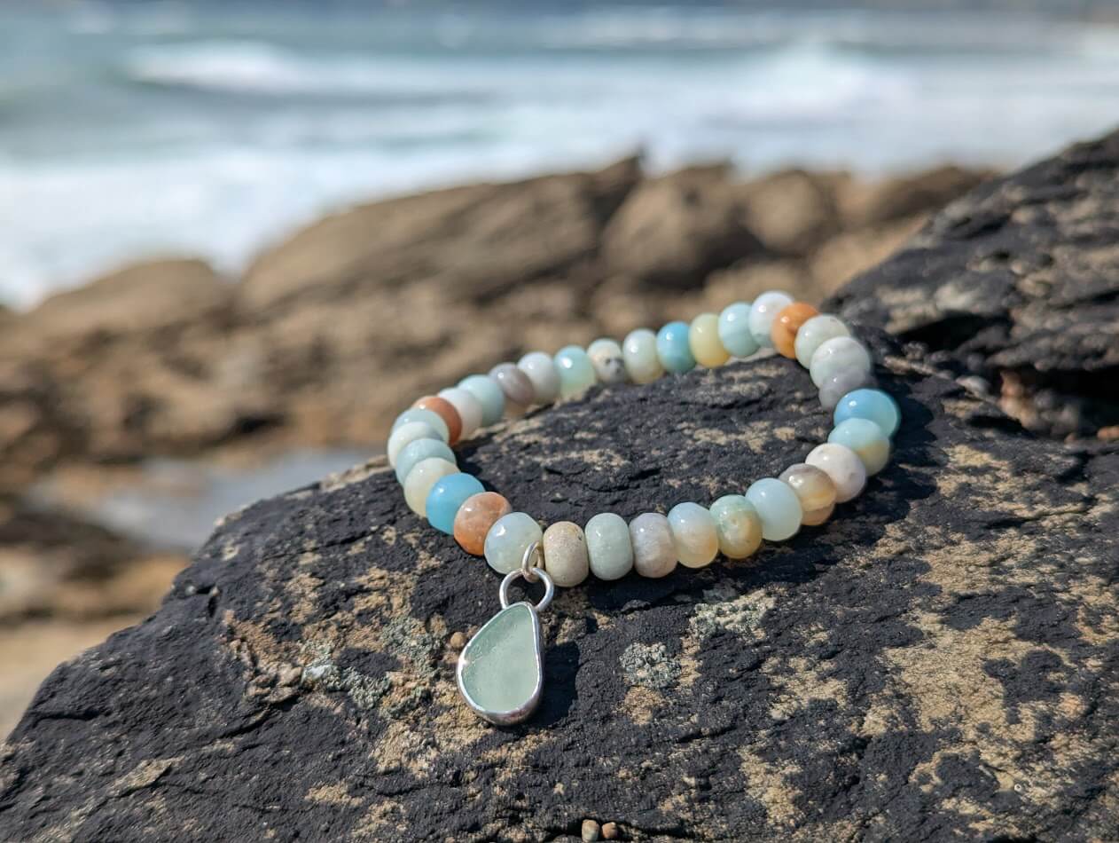 Amazonite Bracelet with Silver Sea Glass Charm 1