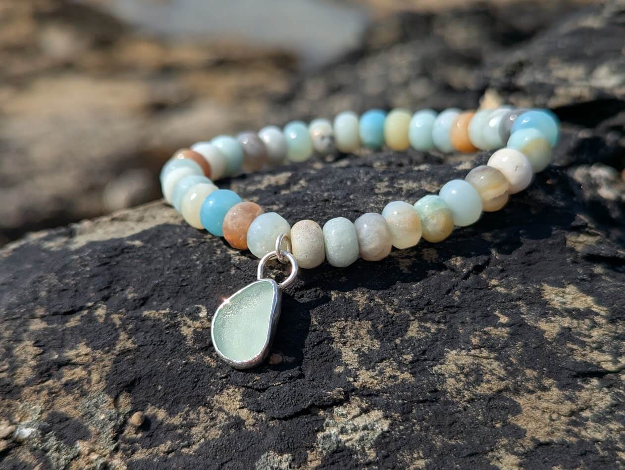 Amazonite Bracelet with Silver Sea Glass Charm - Image 3
