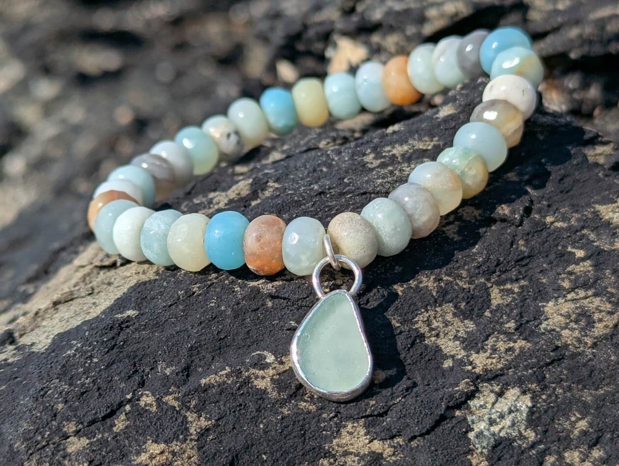 Amazonite Bracelet with Silver Sea Glass Charm - Image 4