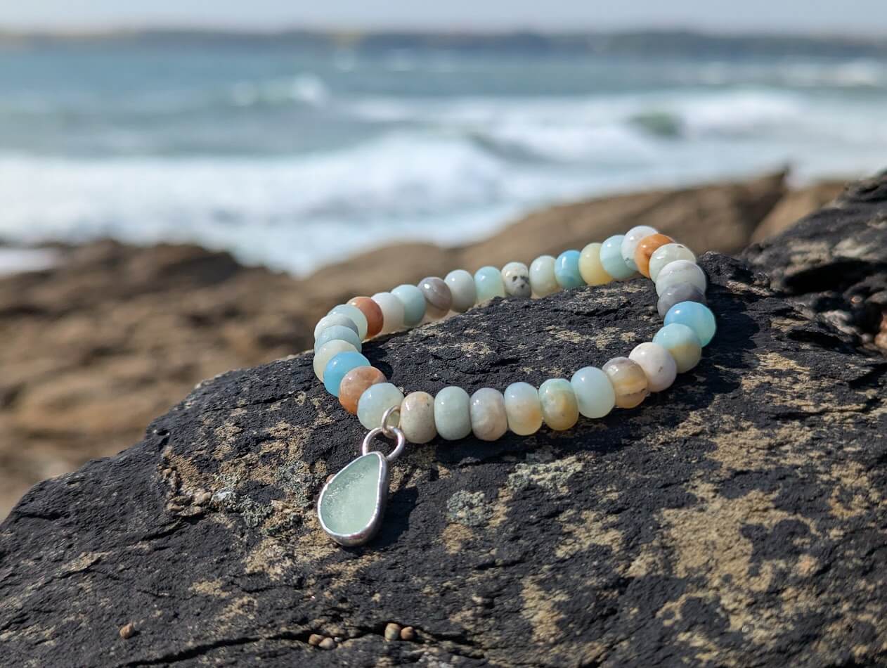 Amazonite Bracelet with Silver Sea Glass Charm - Image 5