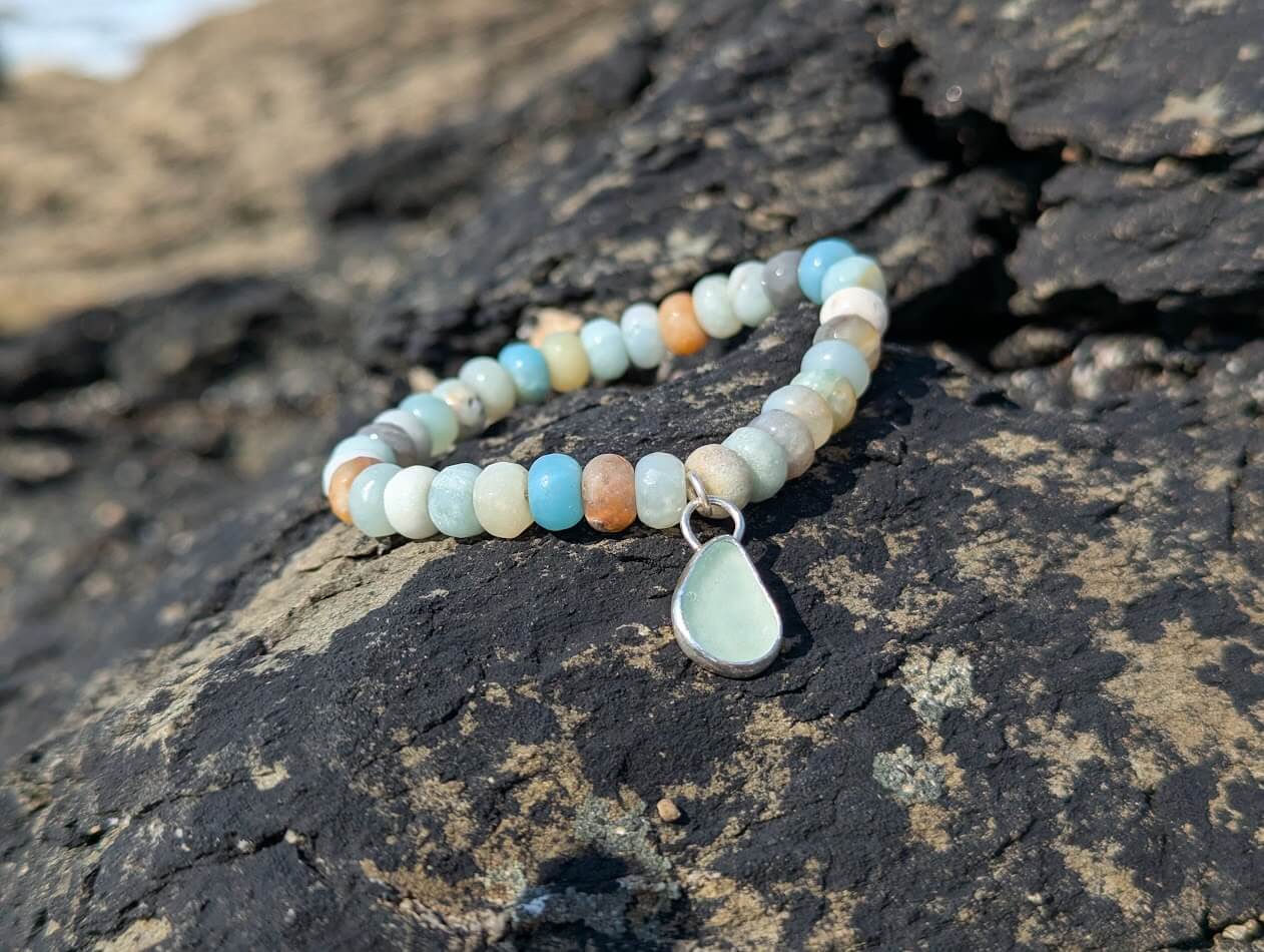 Amazonite Bracelet with Silver Sea Glass Charm - Image 6