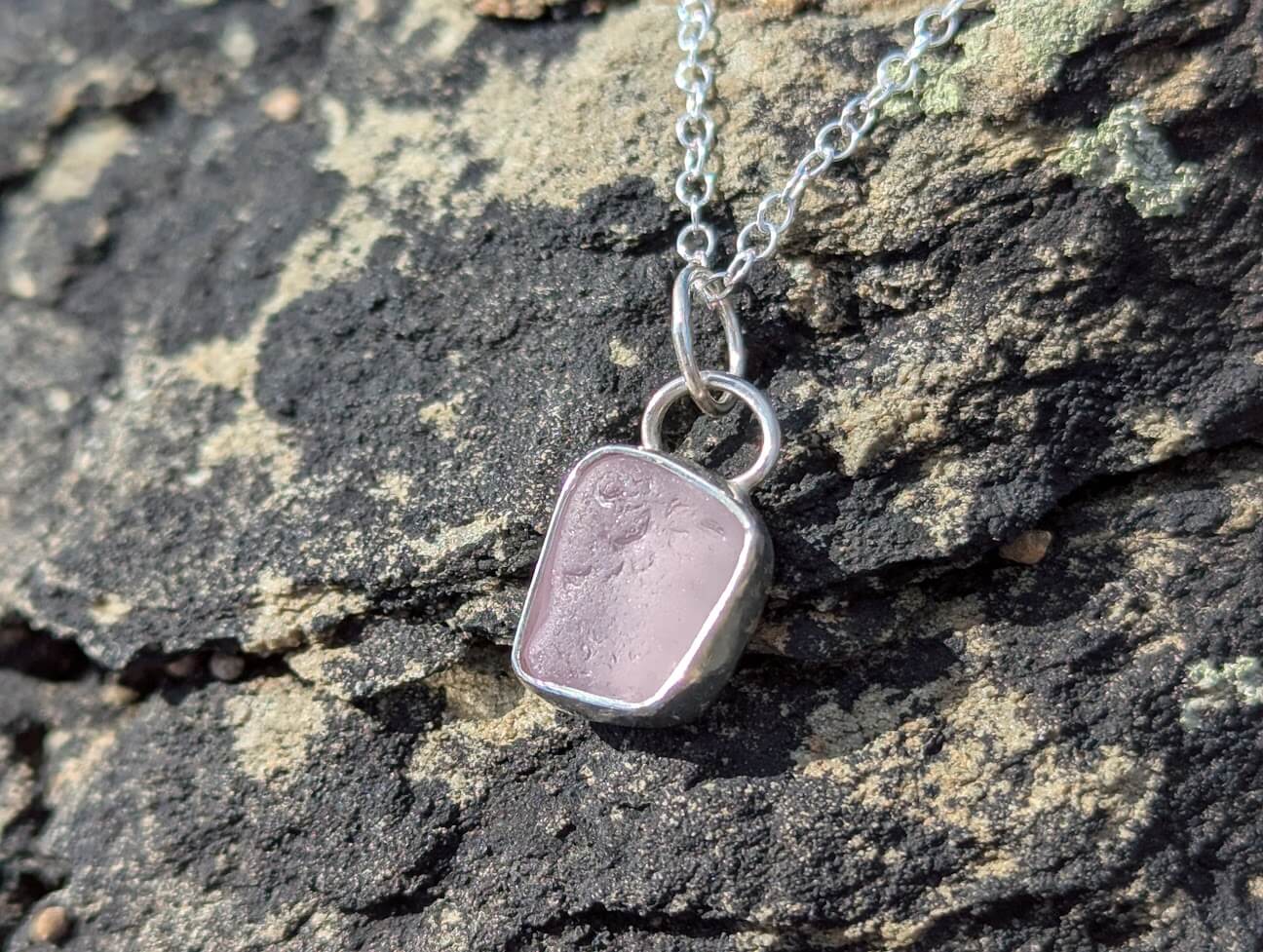 Lilac Sea Glass Necklace 925 Sterling Silver - Image 3