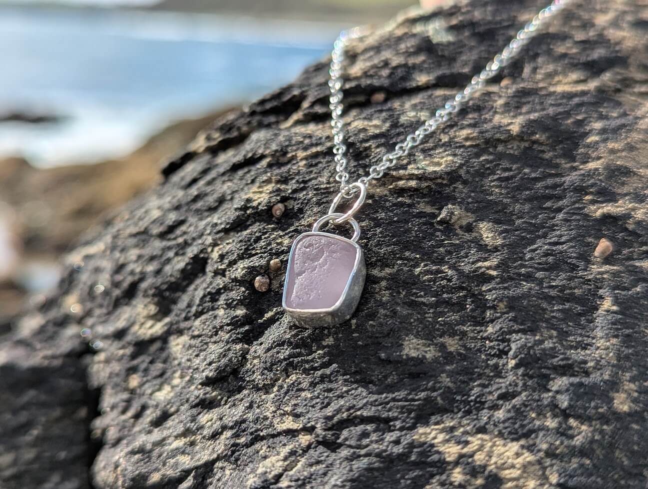 Lilac Sea Glass Necklace 925 Sterling Silver - Image 4