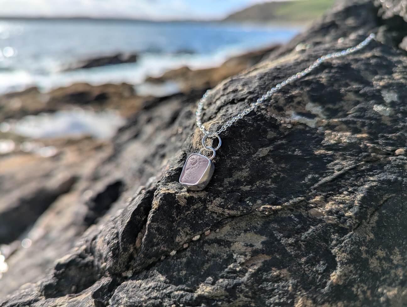 Lilac Sea Glass Necklace 925 Sterling Silver - Image 5