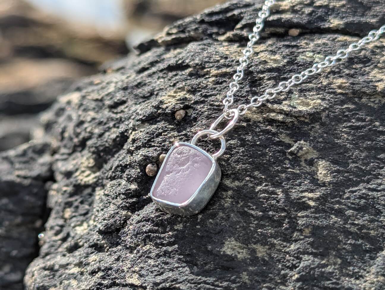 Lilac Sea Glass Necklace 925 Sterling Silver - Image 6