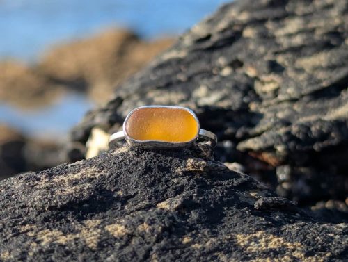 Orange Sea Glass Ring - Size M 1