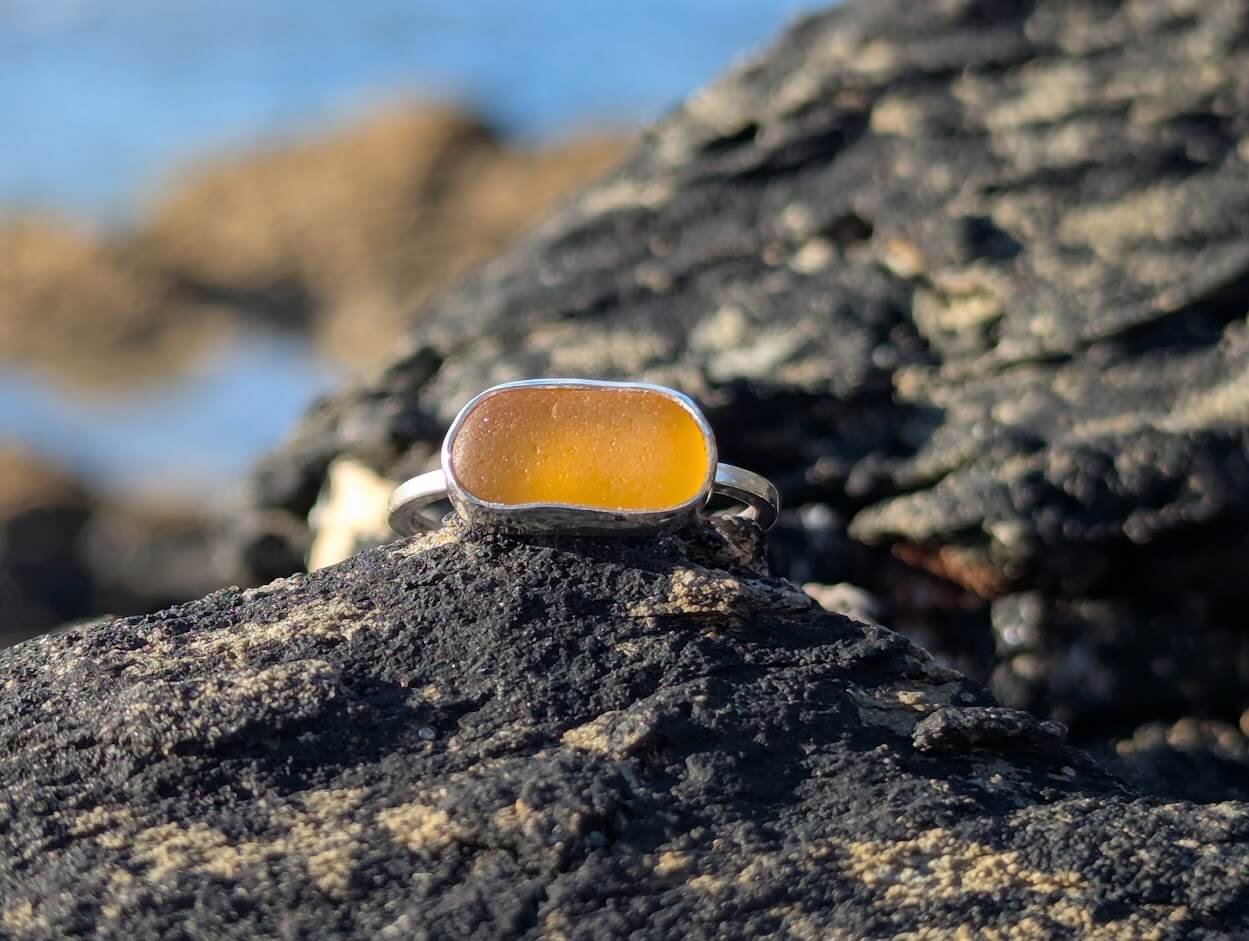 Orange Sea Glass Ring - Size M 1