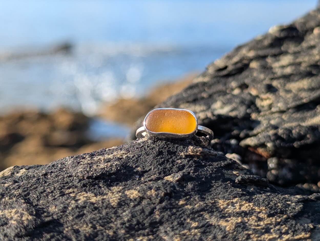 Orange Sea Glass Ring • Size M - Image 4