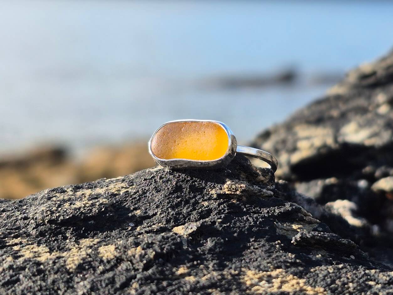 Orange Sea Glass Ring • Size M - Image 5