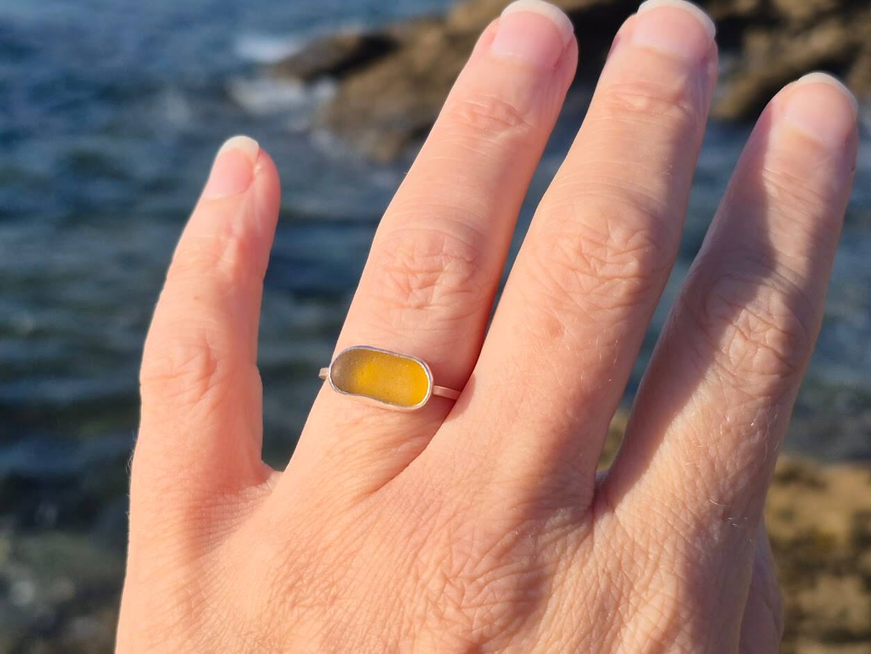 Orange Sea Glass Ring • Size M - Image 6